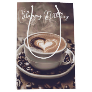 Sacola Para Presentes Média Feliz Café De Aniversário Com Coração
