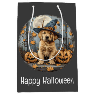 Sacola Para Presentes Média Feliz Dia das Bruxas Bruxa Cachorro Retriever Dour