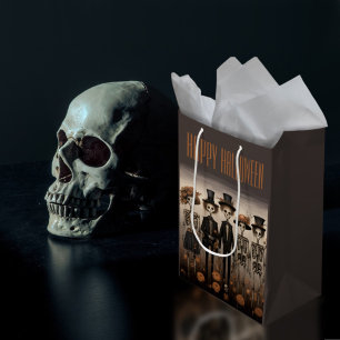 Sacola Para Presentes Média Feliz Dia das Bruxas da Família Skeleton assustado
