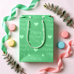 Sacola Para Presentes Média Feliz Dia das Mães Coração Verde Fresco
