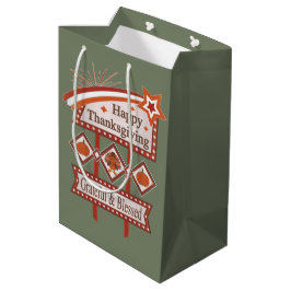 Sacola Para Presentes Média Feliz Dia de Ação de Graças Grato & Abençoado Sina