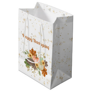 Sacola Para Presentes Média Feliz Dia de Ação de Graças Outonas e Flores