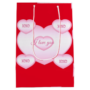 Sacola Para Presentes Média Feliz dia de os namorados XOXO com barra de presen