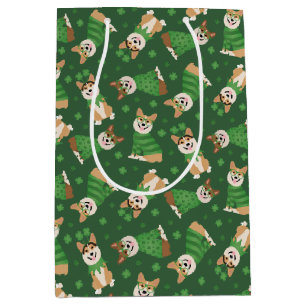 Sacola Para Presentes Média Feliz Dia de São Patrício Pembroke Welsh Corgi Dog