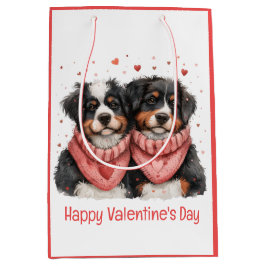 Sacola Para Presentes Média Feliz Dia dos Namorados Bernese Mountain Dogs