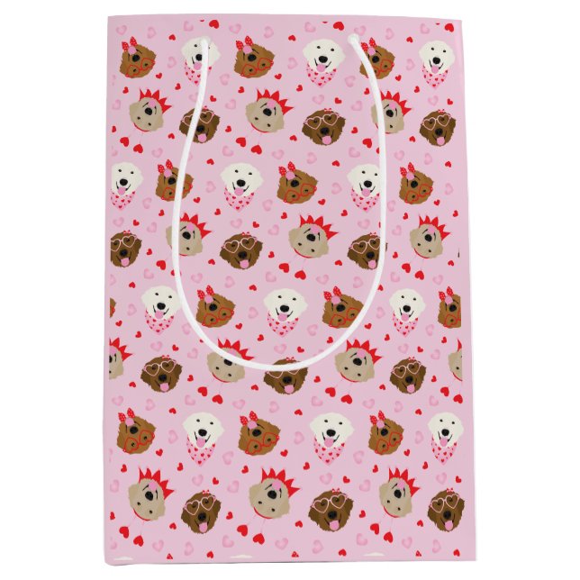 Sacola Para Presentes Média Feliz Dia dos Namorados Cachorros de Retriever Our (Frente)