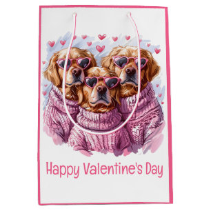 Sacola Para Presentes Média Feliz Dia dos Namorados Cachorros Retriever Dourad