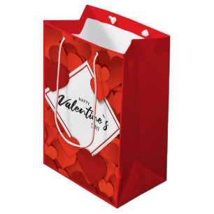 Sacola Para Presentes Média Feliz Dia dos Namorados Corações Vermelhos