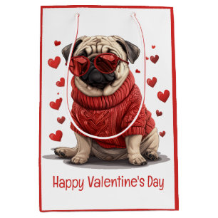 Sacola Para Presentes Média Feliz Dia dos Namorados Pug Cachorro