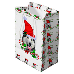Sacola Para Presentes Média Feliz do Natal do rouco Siberian