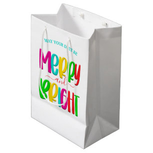 Sacola Para Presentes Média Feliz e Bright Diversão de Natal Festivo Saco-pre