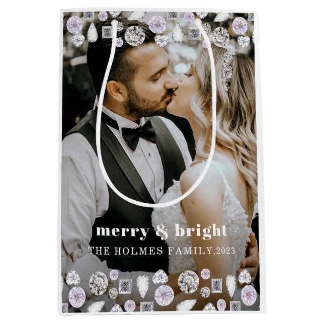 Sacola Para Presentes Média feliz e brilhante casal de natal moderno (Frente)