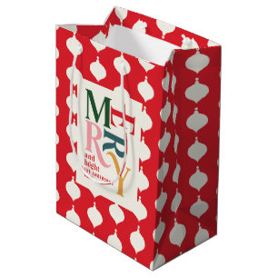 Sacola Para Presentes Média Feliz e vintage brilhante colorida Natal