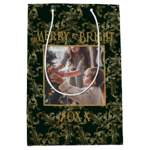Sacola Para Presentes Média Feliz Elegante e Vintagem Verde de Foto Brilhante