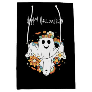 Sacola Para Presentes Média Feliz Fantasma Retro Hippie Vibe Halloween