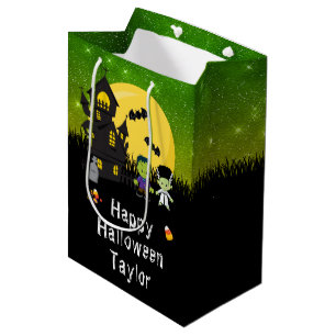 Sacola Para Presentes Média Feliz Festa de Halloween Monstros Dark Green