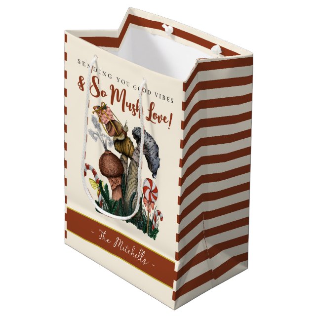 Sacola Para Presentes Média Feliz Festiva Festiva Festiva Magia Cogumelo Natal (Frente inclinada)