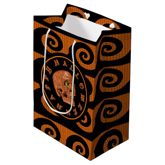 Sacola Para Presentes Média Feliz Halloween Glitter Skull Gift Bag (Frente inclinada)