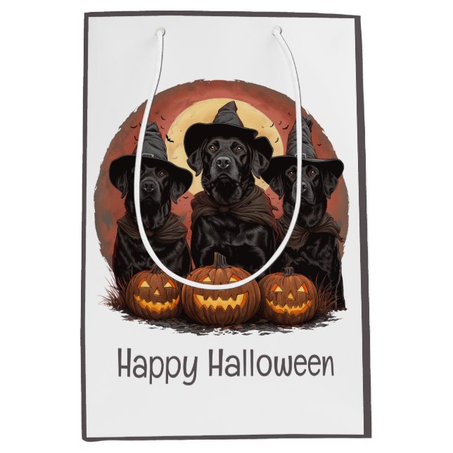 Sacola Para Presentes Média Feliz Halloween Labrador Cachorros de Rebanho (Frente)