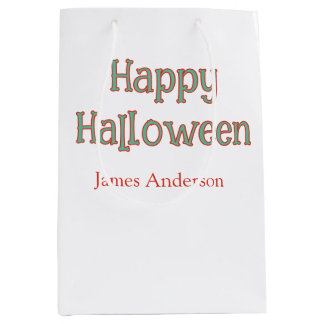 Sacola Para Presentes Média Feliz halloween verde laranja pastel moderno trend