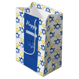 Sacola Para Presentes Média Feliz Hanukkah Aquarela Estrelas de David