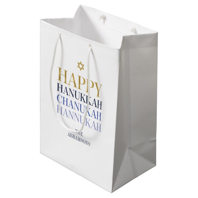 Sacola Para Presentes Média Feliz Hanukkah Chanukah Holiday Gift Bag (Frente inclinada)