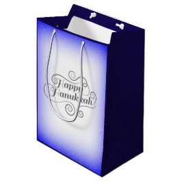 Sacola Para Presentes Média Feliz Hanukkah com fundo azul branco de 2 tons