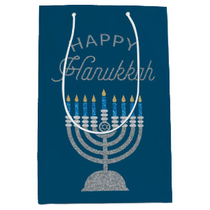 Sacola Para Presentes Média Feliz Hanukkah Glitter