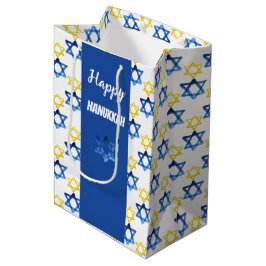 Sacola Para Presentes Média Feliz Hanukkah Watercolor David Stars