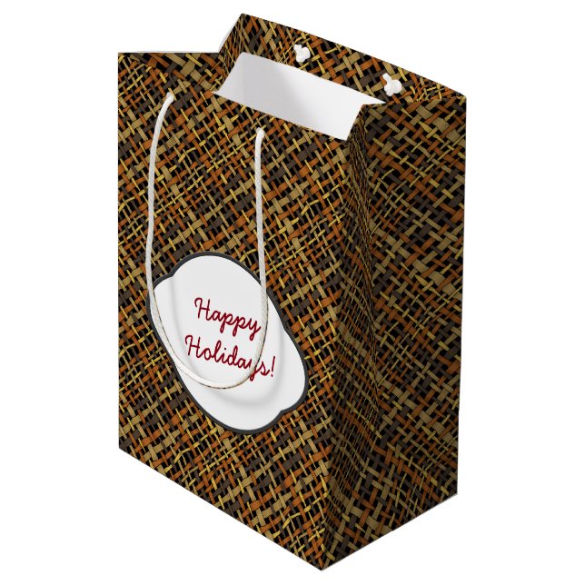 Sacola Para Presentes Média Feliz Holidays Rough Graphic Burlap (Verso inclinado)