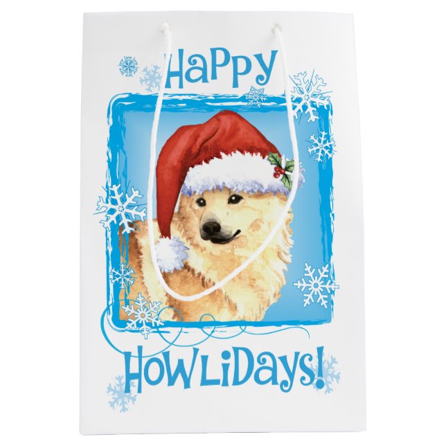 Sacola Para Presentes Média Feliz Howlidays Norueguês Buhund (Frente)