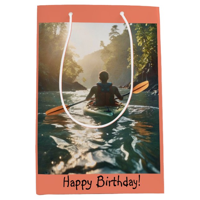 Sacola Para Presentes Média Feliz Kayaking (Frente)