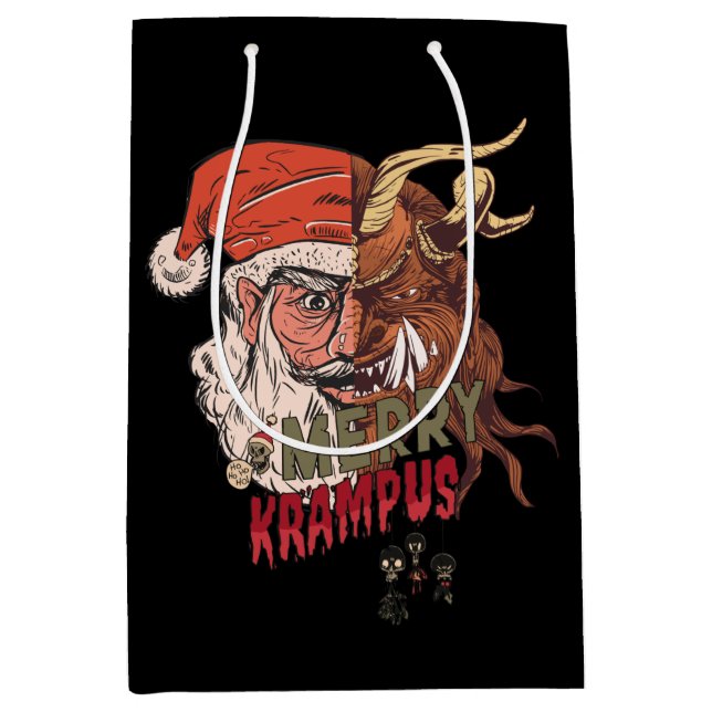 Sacola Para Presentes Média Feliz Krampus Papais noeis assustadores Natal horr (Frente)
