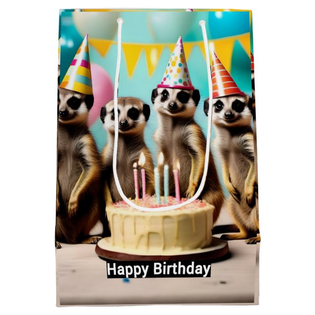 Sacola Para Presentes Média Feliz Meerkat Birthday, (Verso)