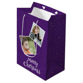 Sacola Para Presentes Média Feliz Natal 2 fotos e estrelas personalizadas