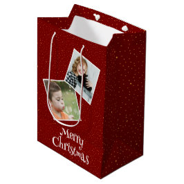 Sacola Para Presentes Média Feliz Natal 2 fotos e estrelas personalizadas