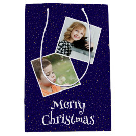 Sacola Para Presentes Média Feliz Natal 2 fotos e estrelas personalizadas