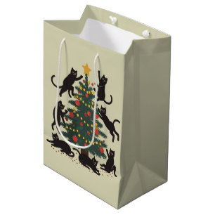 Sacola Para Presentes Média Feliz Natal Amante de Gato Feliz Ano do Gato