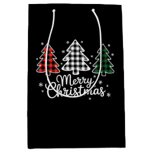 Sacola Para Presentes Média Feliz Natal Árvore Buffalo Xadrez Vermelha Verde