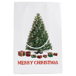 Sacola Para Presentes Média Feliz Natal. Árvore (design 1) com presentes