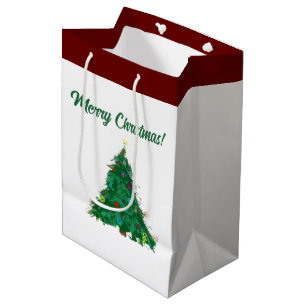Sacola Para Presentes Média Feliz Natal Árvore Moderna e Bonita