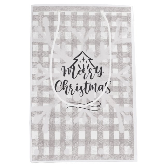 Sacola Para Presentes Média Feliz Natal Buffalo Check Gift Bag (Frente)
