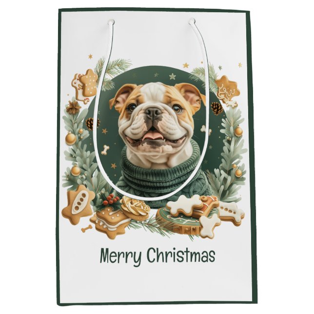 Sacola Para Presentes Média Feliz Natal - Bulldog (Frente)