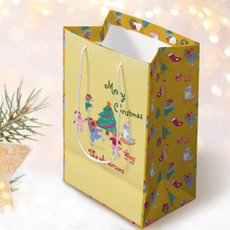 Sacola Para Presentes Média Feliz Natal Cachorro Ice Patinando Corante Amarelo