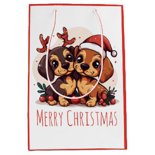 Sacola Para Presentes Média Feliz Natal Cachorros Dachshund