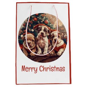 Sacola Para Presentes Média Feliz Natal Cachorros Pit Bull