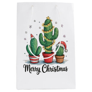 Sacola Para Presentes Média Feliz Natal Cacto Árvore Festivo Luzes de Natal
