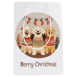 Sacola Para Presentes Média Feliz Natal Cães Labrador Retriever