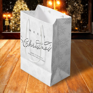 Sacola Para Presentes Média Feliz Natal Calliografia Silver Snowflake