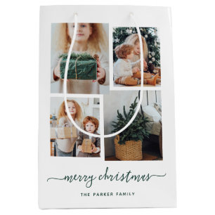 Sacola Para Presentes Média Feliz Natal   Colagem de Fotografias Moderna